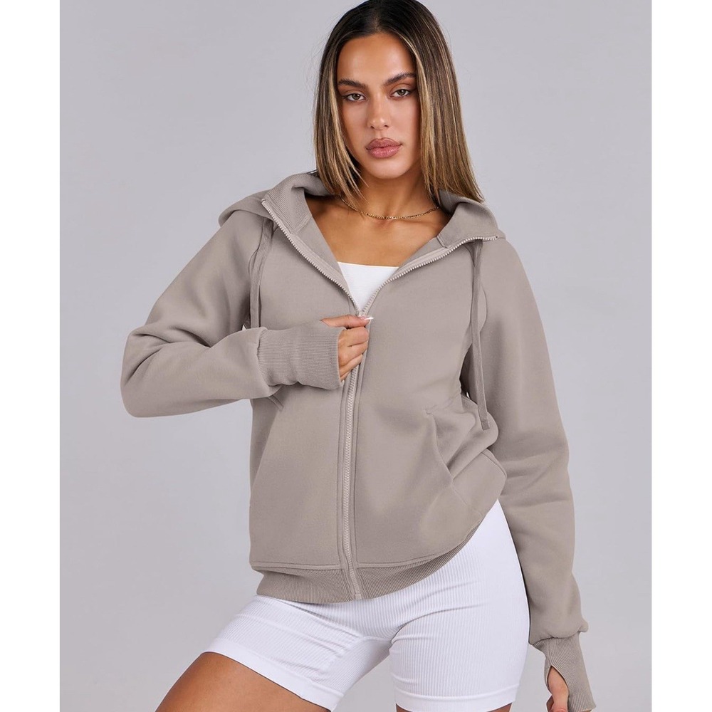 *NWT *Anrabess Women's Full-Zip Hoodie With Collar ~ Khaki~Size Large (MSRP $30) - Picture 3 of 15